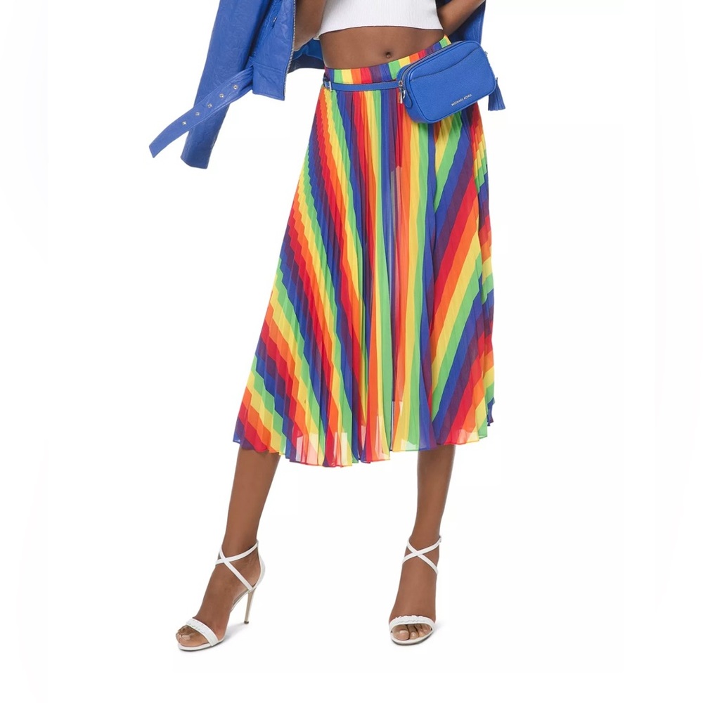 RARE Michael Kors Pleated Rainbow Midi Skirt 0 XS Pride Month